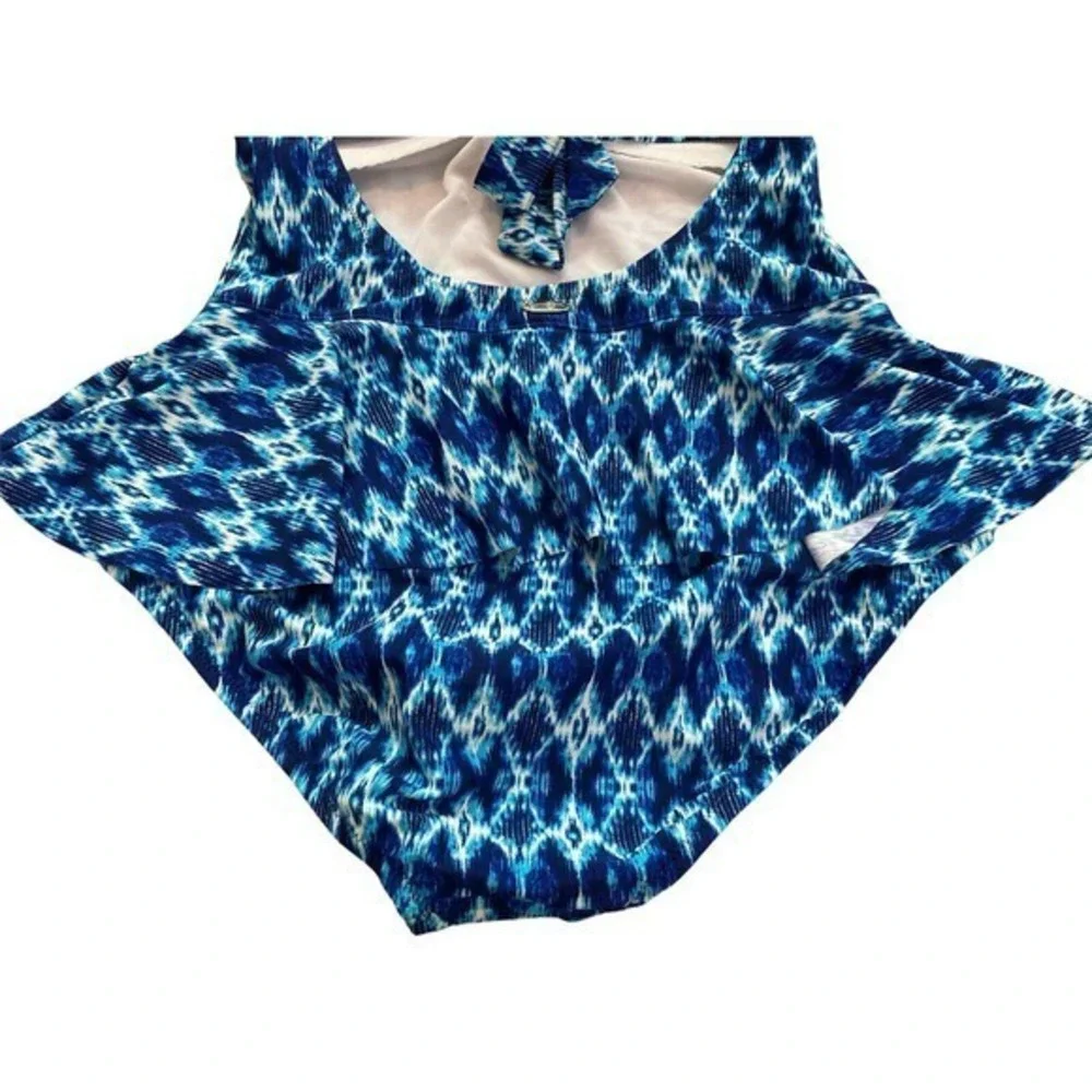 Jessica Simpson One Piece Sz M Navy Blue Multi‎ Swimsuit Bandeau Swim